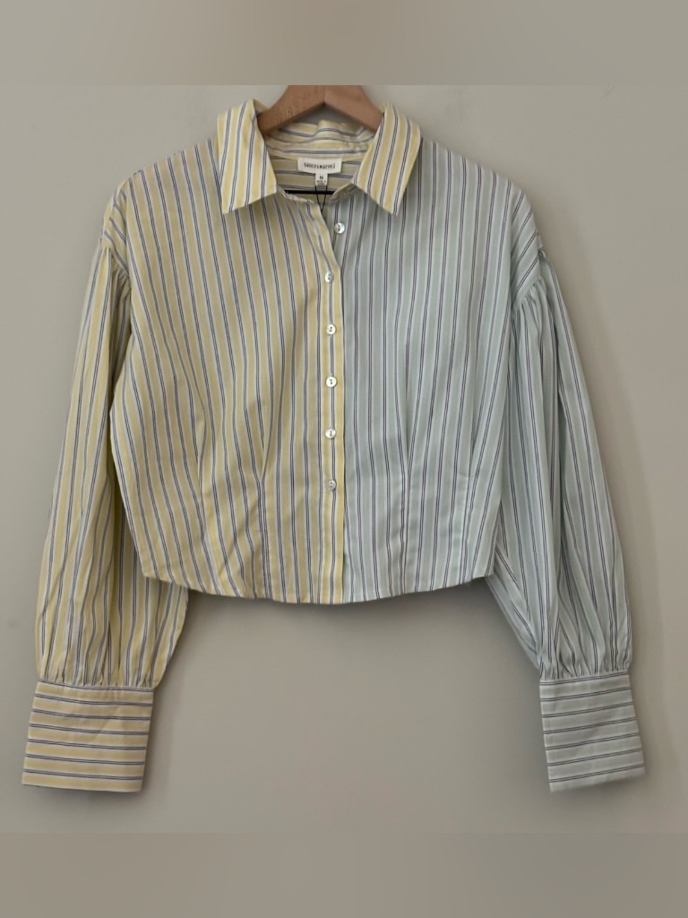 Dance & Marvel Striped Button Down Cropped Shirt NWT